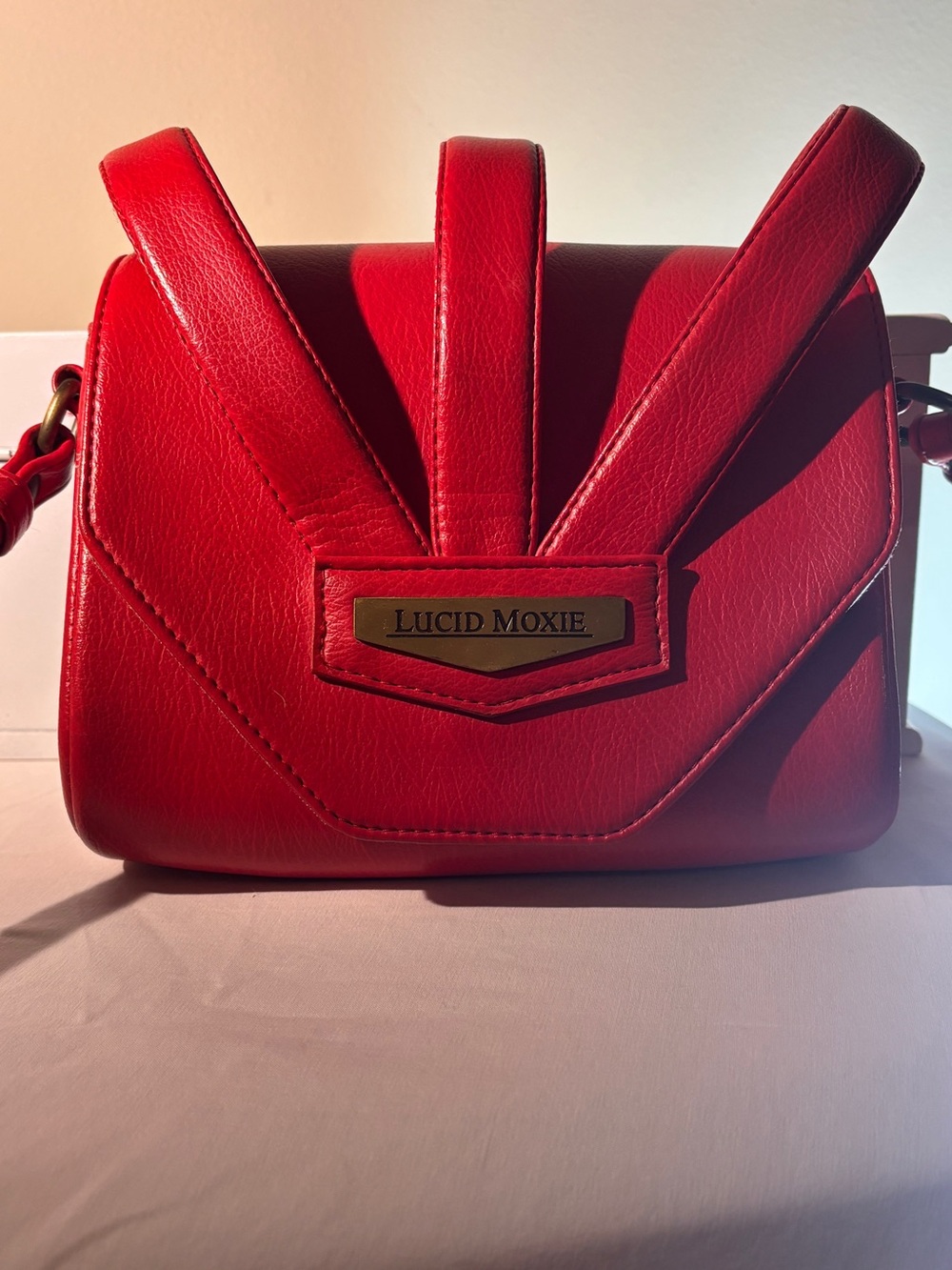 Lucid Moxie Red Vegan Leather Winged Crossbody Bag / Backpack / Belt Bag